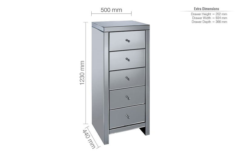 Seville 5 Drawer Narrow Chest